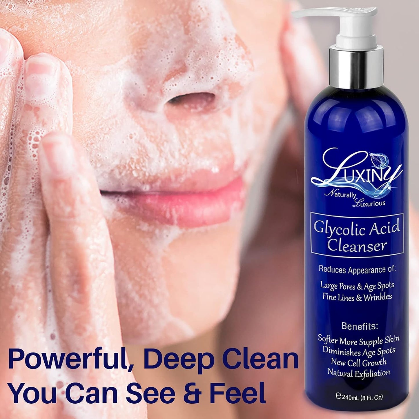 Luxiny 10% Glycolic Acid Face Wash & Exfoliating Cleanser, 8 oz – Vegan, Natural AHA Facial & Acne Body Wash for Women and Men – Pore Minimizer