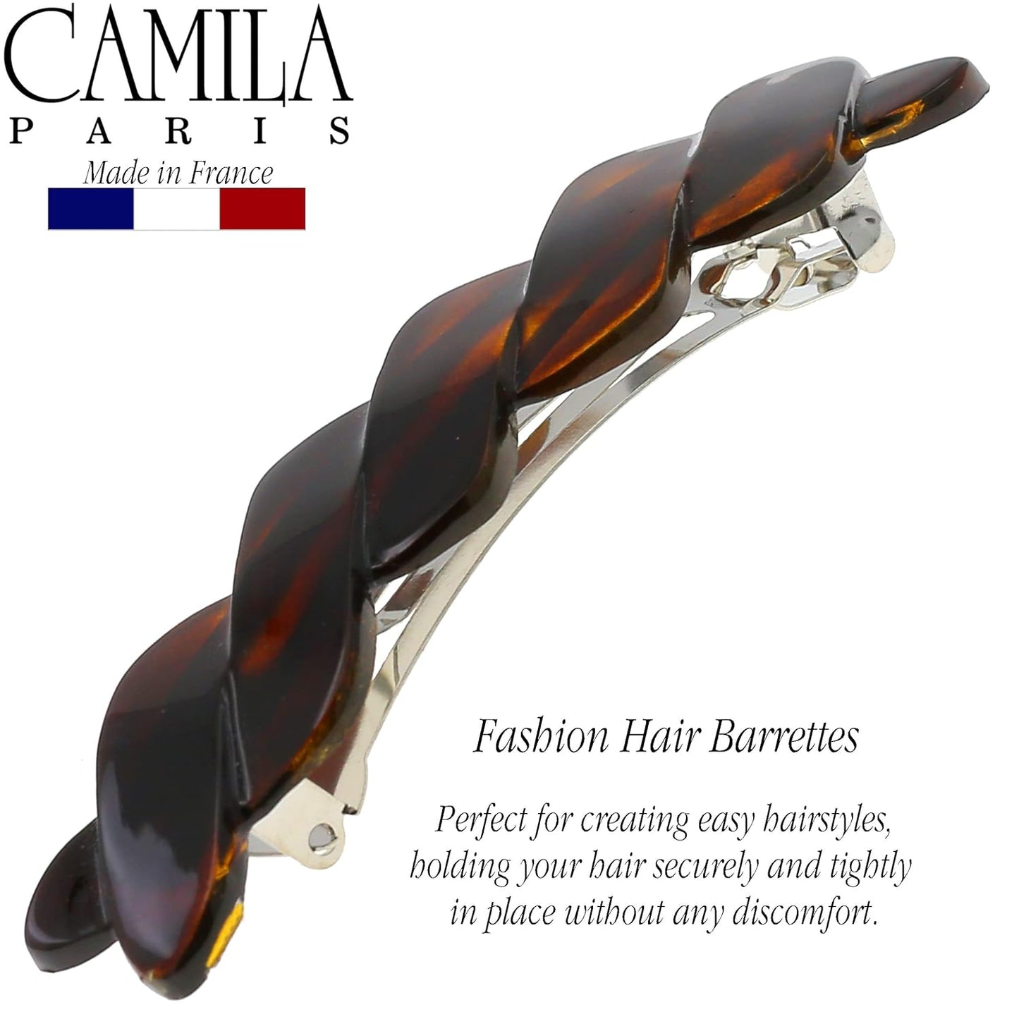 Camila Paris CP2427 French Hair Barrette Clip for Girls Braided, Tortoise Shell, Automatic Clasp, Strong Hold Grip Hair Clips for Women, No Slip Durable Styling Girls Hair Accessories, Made in France