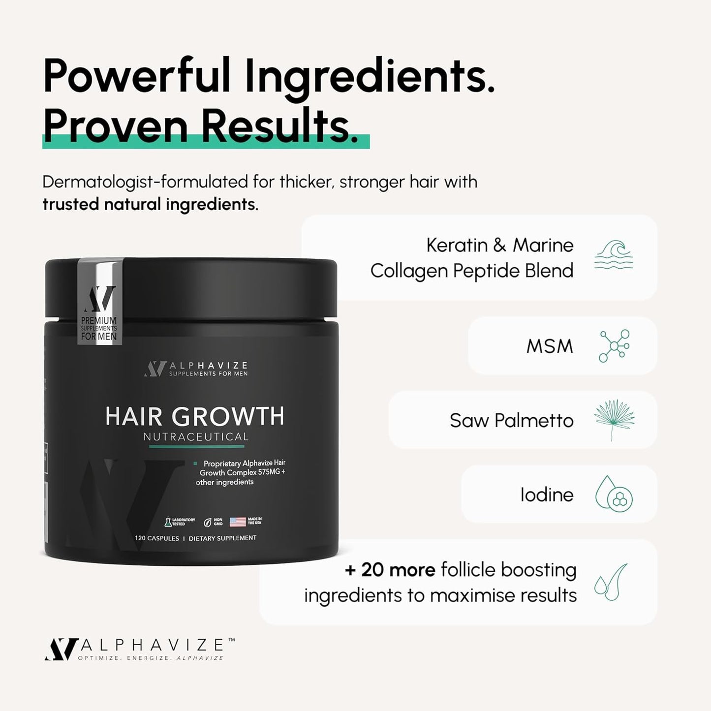 DHT Blocker Hair Growth Peptide Supplement for Men - 28 Ingredient Dermatologist Recommended Formula with Saw Palmetto, Supports Thicker Hair, Stops Hair Loss, 120 Capsules