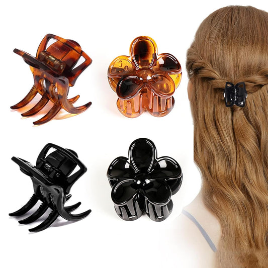 4-Piece Medium Hair Claw Clips for Women-Versatile Small Claw Clips for Thin & ThickHair, 2 Stylish Designs (Flower shape & JawClips),Perfect Hair Accessories for Women & Girls