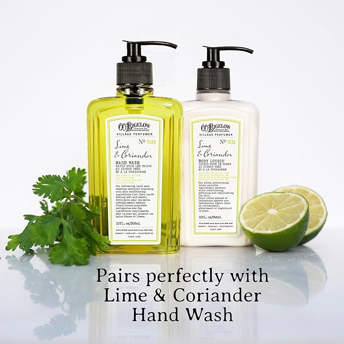 C.O. Bigelow Lime Coriander Body Lotion for Women and Men, Village Perfumer Lotion with Olive Oil, Borage Oil, and Aloe Vera Concentrate, 10 fl oz