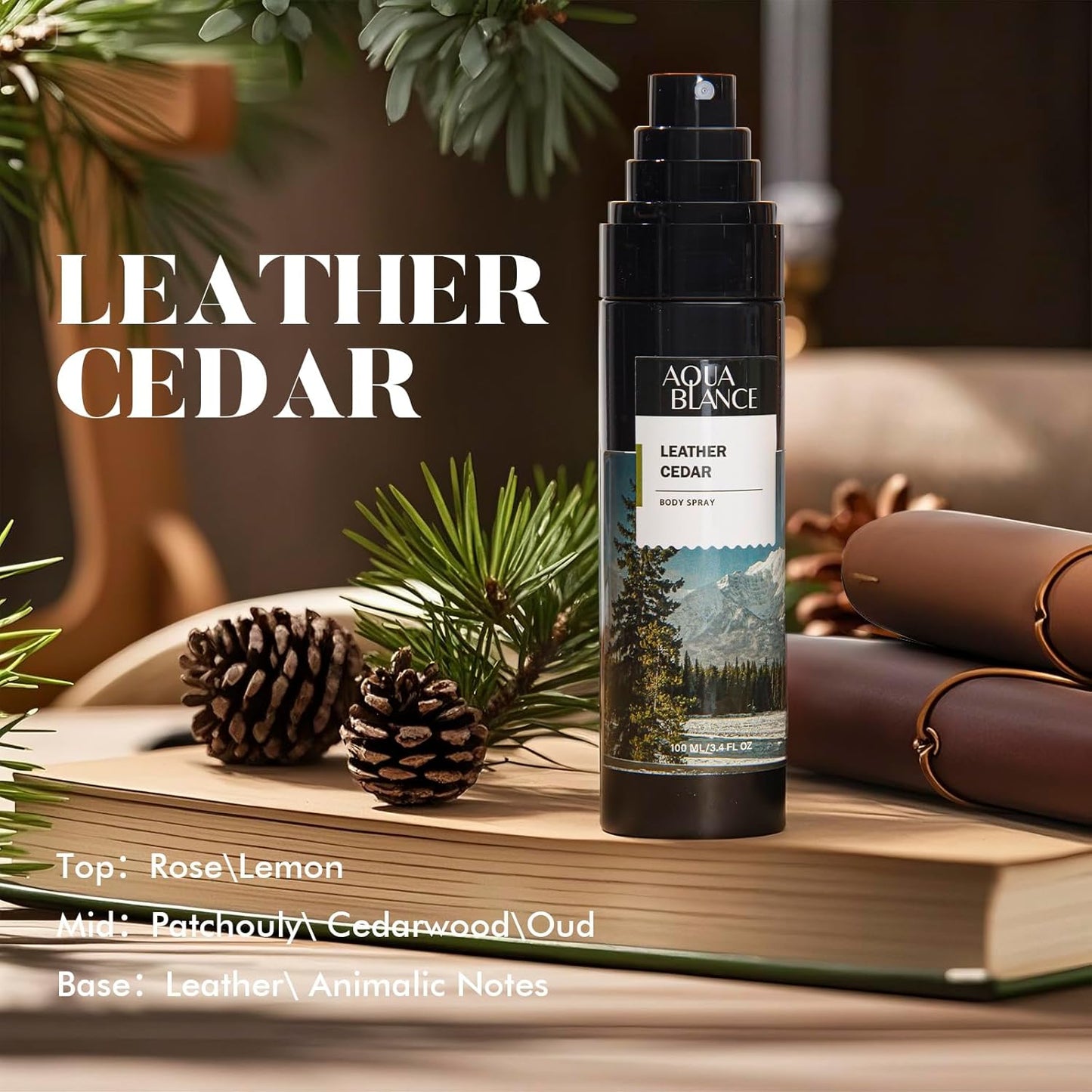 Body Spray for Men, Mens Body Refreshing Spray, Long Lasting, Pack of 3, Each 3.4 Fl Oz, Total 10.2 Fl Oz, Notes of Bergamot, Patchouli, Cedar, Leather