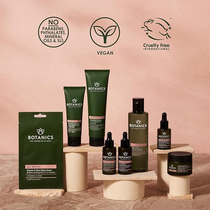 Botanics All Bright Recharging Night Cream - Vitamin C Face Moisturizer with Hibiscus AHA for Glowing Skin - Hydrating & Smoothing - Vegan & Cruelty-Free Face Cream for Women & Men (1.69 Fl Oz)