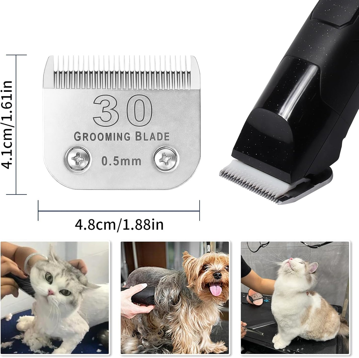 3 Pcs Size 30# Detachable Dog Grooming Blades, Compatible with Andis, Oster A5, Wahl KM10 Series Clippers, Cut Length 0.5mm, Silver (30# 0.5mm, 3 Packs)