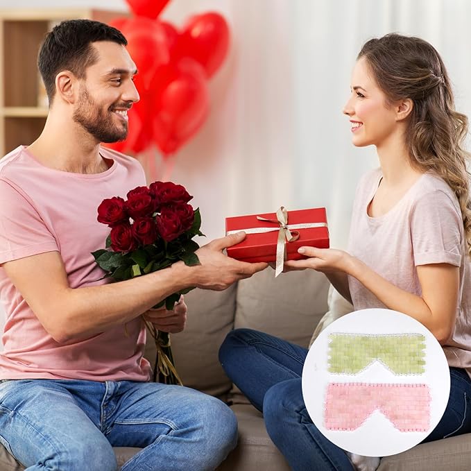 Natural Jade Eye Mask and Rose Quartz Eye Mask Set - Soothing & Relaxing Alleviate Puffiness and Migraines with Cooling and Warming Therapy (2 Pcs)