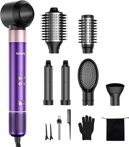 7 in 1 Blow Dryer Brush Set – Hot Air Styler for Fast Drying, Curling, Straightening & Volumizing – Ionic Hair Dryer Brush with 1500W Power – No Heat Damage for All Hair Types – Lilac