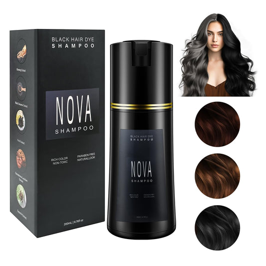 Hair Dye Shampoo & Champu Para Canas - Natural 3-in-1 Instant Gray Coverage for Men & Women (Black-200ml)