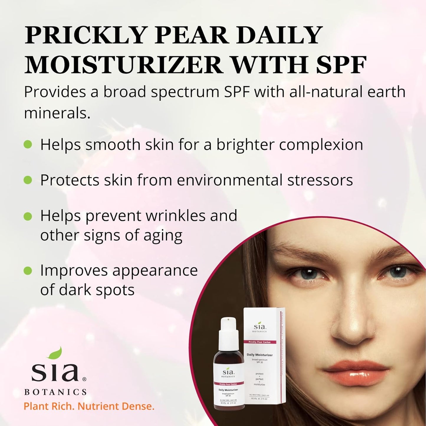 Sia Botanics Prickly Pear Daily Facial Moisturizer - SPF 30 (59ml/2oz Pump Bottle) | Face Sunscreen w/Prickly Pear, Sweet Orange, Lavender | Natural, Clean, Botanical Skincare for Women