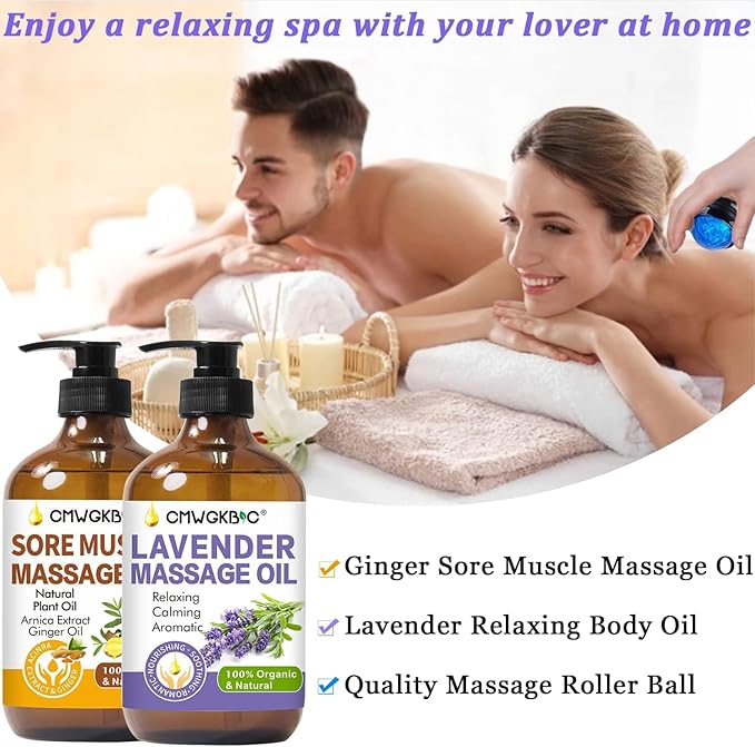 Massage Oil for Massage Therapy,Lymphatic Drainage-Ginger Oil Sore Muscle Arnica Oil &Lavender Oil Relaxing Massage Oils for Date Night,Massage Ball,Mothers Day Gifts for Wife,Women, Gifts for Him Her