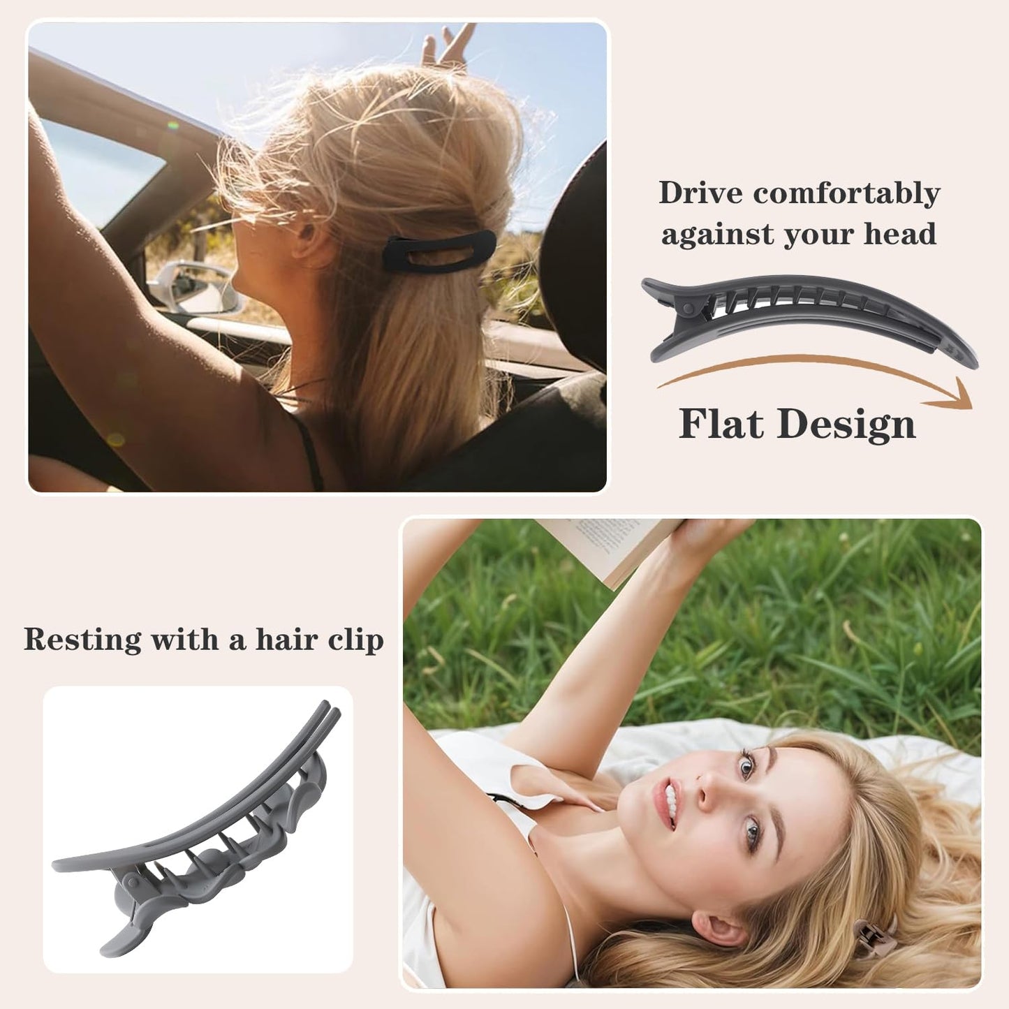 5 PCS Flat Hair Clips, Medium Lay Flat Claw Clips for Women Girls, 2 Styles Stylish Matte Non-slip Hair Claws for Thick Thin Hair(Pink&Purple)