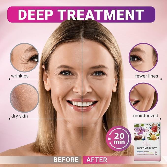 12 Pack of Sheet Face Masks Skincare - Collagen Face Mask Sheets with Hyaluronic Acid, Vitamin C, Snail Mucin - Facial Sheet Mask for Hydrating, Rejuvenating, Moisturizing