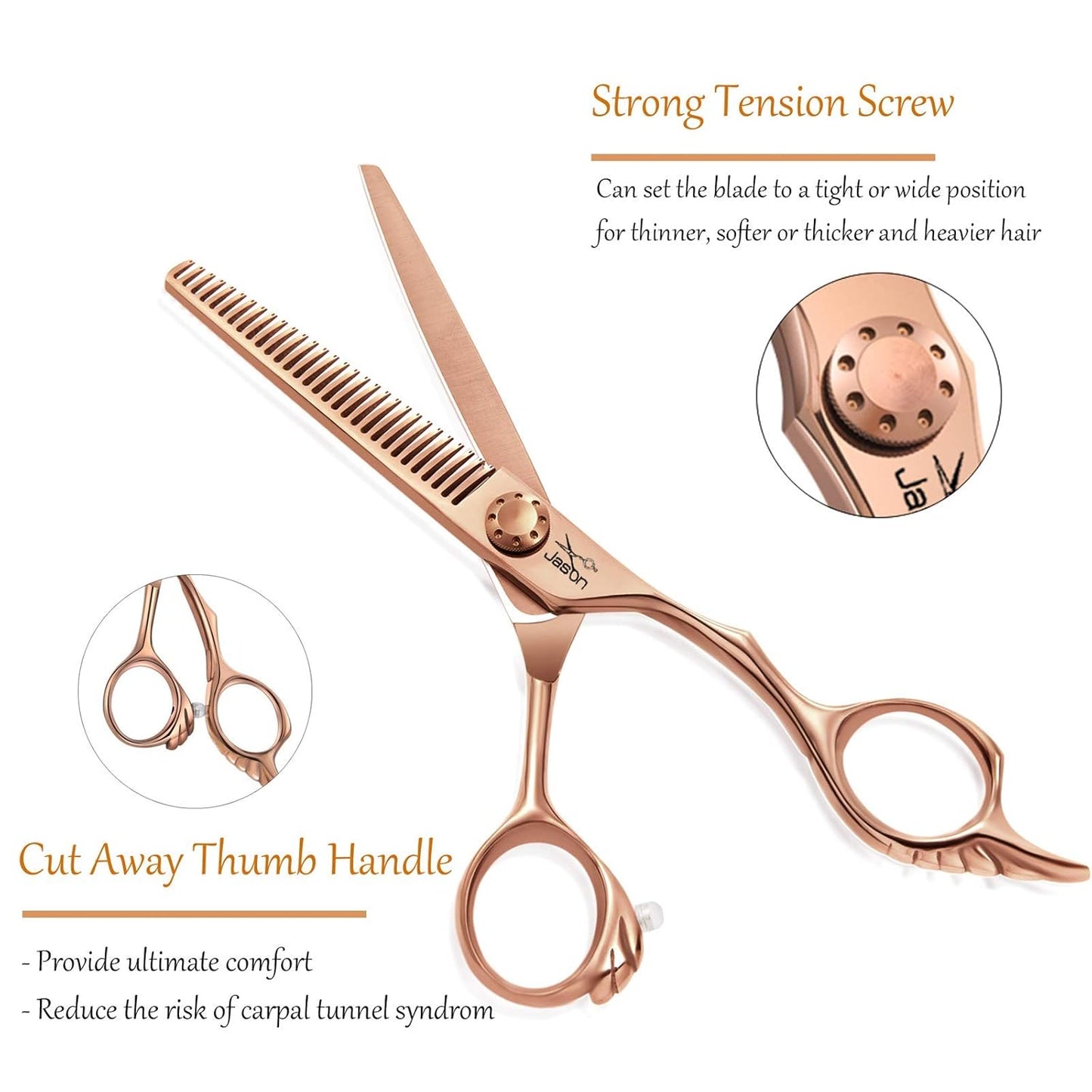JASON 6" Hair Thinning Scissors, 30 Teeth Hair Blending Scissor Professional Trimming Hair Cutting Shears for Barber, Hairdresser, Stylist, Women and Men, Japanese 440C Stainless Steel