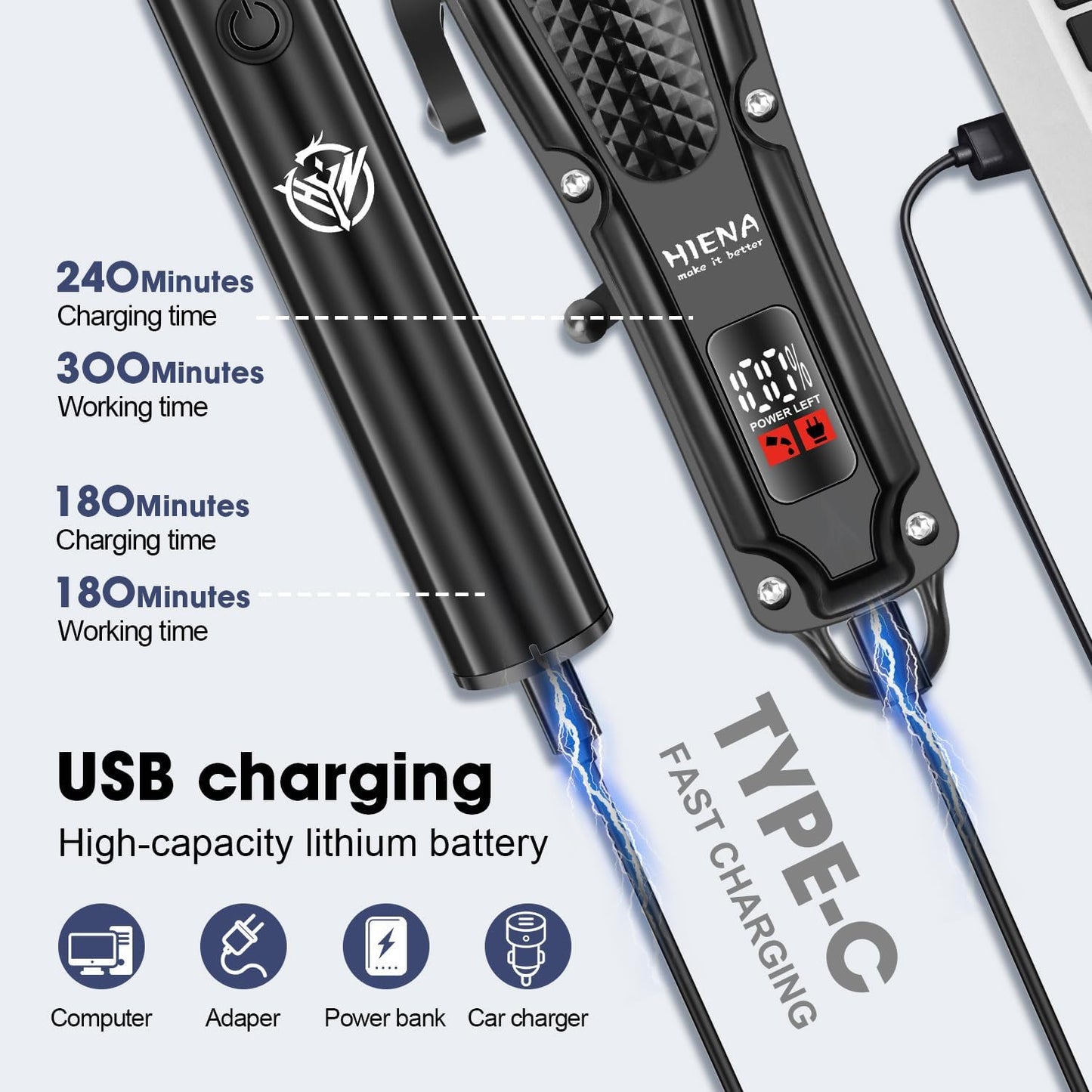 HIENA PRO Professional Hair Clippers and Trimmers Set for Men Cordless Barber Kit Hair Cutting Kit Rechargeable Clipper Set for Barbers with LED Display, Gifts for Men, (Black)