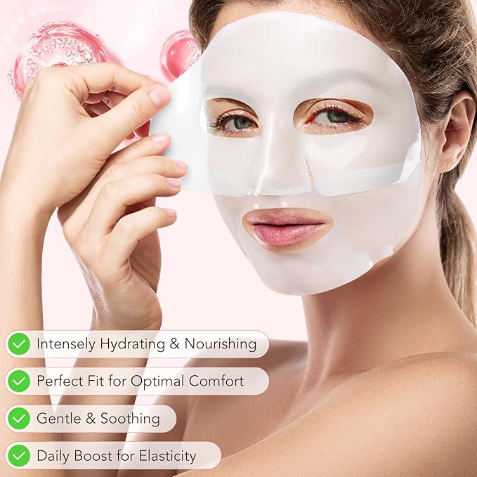 Collagen Face Mask, Hydrating Overnight Hydrogel Collagen Mask for Women, Deep Collagen Anti Wrinkle Lifting Mask for All Skin Types, Pore Minimizing, Elasticity Improvement, 34g x4ea