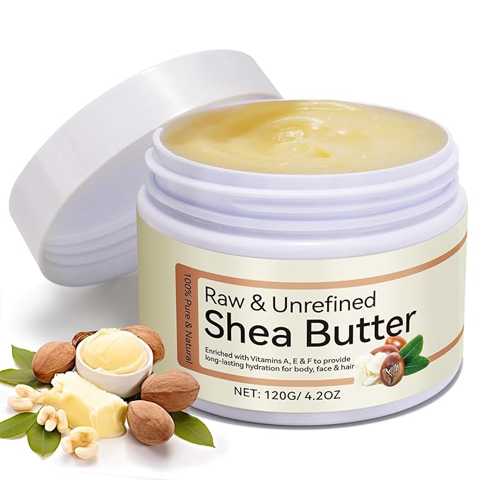 100% Pure & Nature Organic Shea Butter - 4.2 oz Moisturiser Deep Hydration Nourishment Nourishing Vitamins Non-greasy Raw Organic Shea Butter For All Skin Types Body & Hair Type