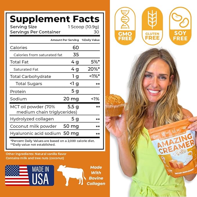 Superfoods Company Amazing Creamer with Collagen - Keto Creamer-Hyaluronic Acid & MCT Oil - Brain Boost & Curbs Cravings - Supports Healthy Skin & Hair - Diet-Friendly [30 Servings] [Salted Caramel]