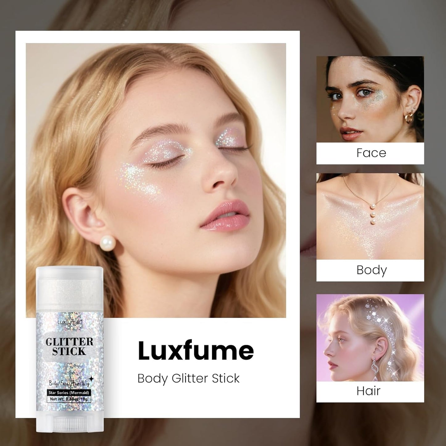 Mermaid Hair Glitter Stick, Waterproof Face Glitter for Concerts Music Rave Festival Party, Face and Body Glitter Makeup with Sparkle for Women Body/Face/Hair/Wig