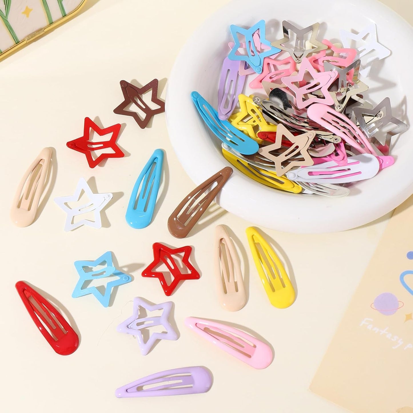 50pcs Star Hair Barrettes - Cute Metal Snap Hair Clips for Women, Non-Slip, Colorful