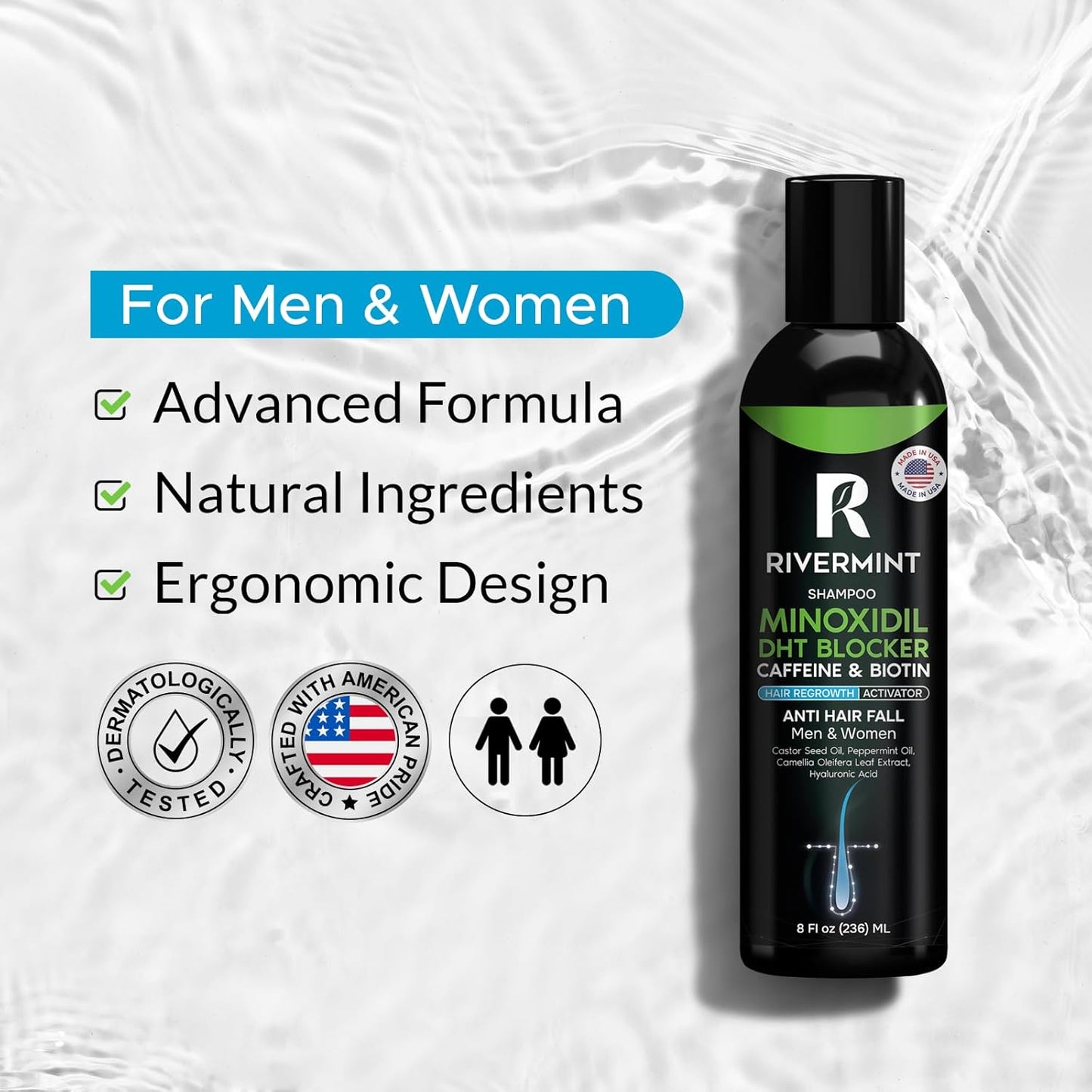 Premium: Shampoo with Minoxidil, Biotin, DHT Blocker (Saw Palmetto) & Caffeine - Activator for Hair Regrowth & Thickening for Men and Women, Anti-Hair Loss