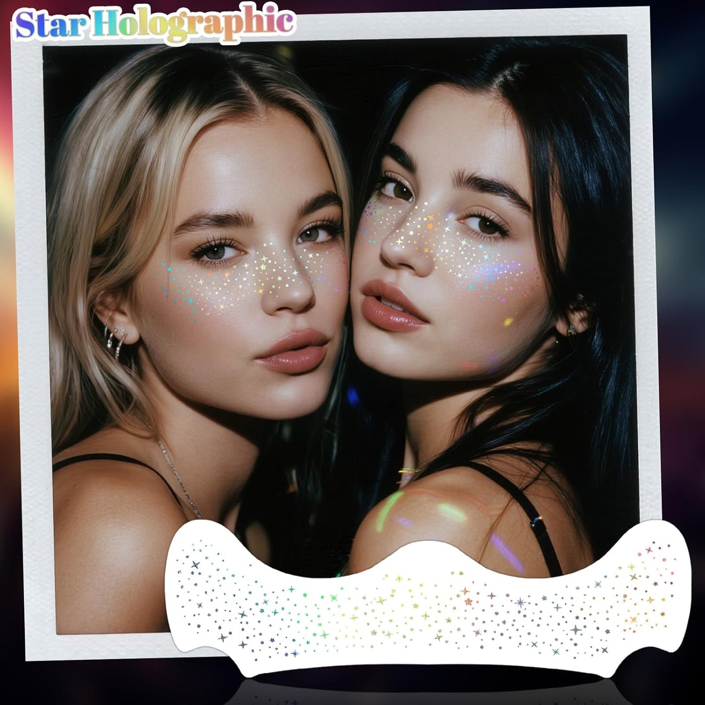 24pcs Glitter Freckles Face Tattoo - Holographic Face Sparkle Freckles Temporary Tattoos for Women Girls, Waterproof & Long Lasting Freckles Makeup Patches for Party, Concerts, Daily Accessories