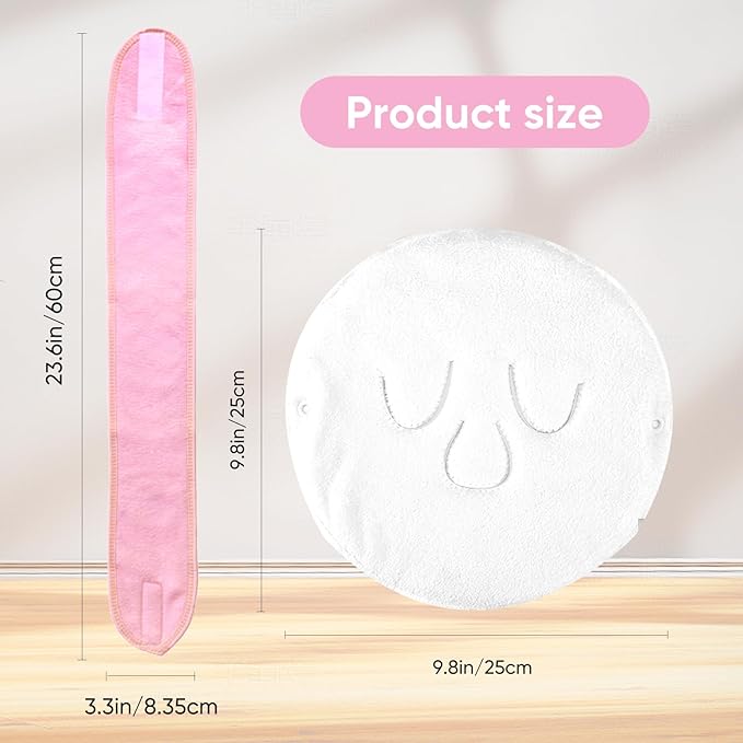 Hot Compress Face Towel Mask Set,Reusable Cold Hot Towel Beauty Skin Care Mask for Open Pores and Increase Blood Circulation,Also Spa Headband and Disposable Plastic Facial Mask.