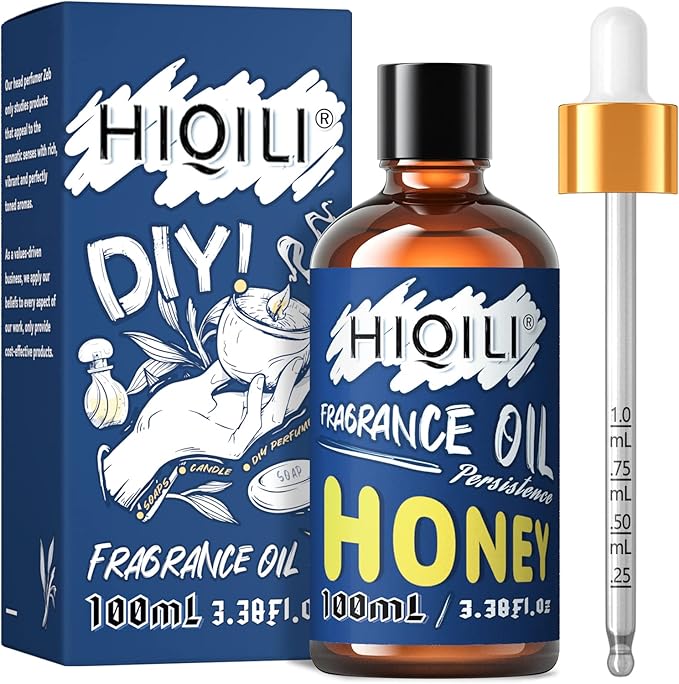 HIQILI Honey Essential Oil 100ml - Long Lasting Perfume for Aromatherapy, Sweet Scent Fragrance Oil for Home Diffuser, Laundry Kitchen Bedroom, DIY Candle Soap Perfume Lotion Making 3.38 Fl Oz