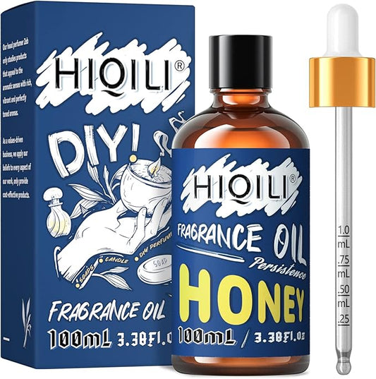 HIQILI Honey Essential Oil 100ml - Long Lasting Perfume for Aromatherapy, Sweet Scent Fragrance Oil for Home Diffuser, Laundry Kitchen Bedroom, DIY Candle Soap Perfume Lotion Making 3.38 Fl Oz