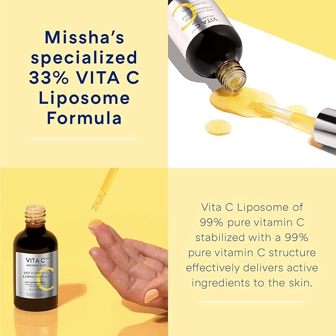 MISSHA Vita C Plus Spot Correcting & Firming Ampoule, Vitamin C Serum, Korean Serum for Face, Korean Skin Care For Aging Dull skin, Dark spots, 1.01 Fl oz/30ml