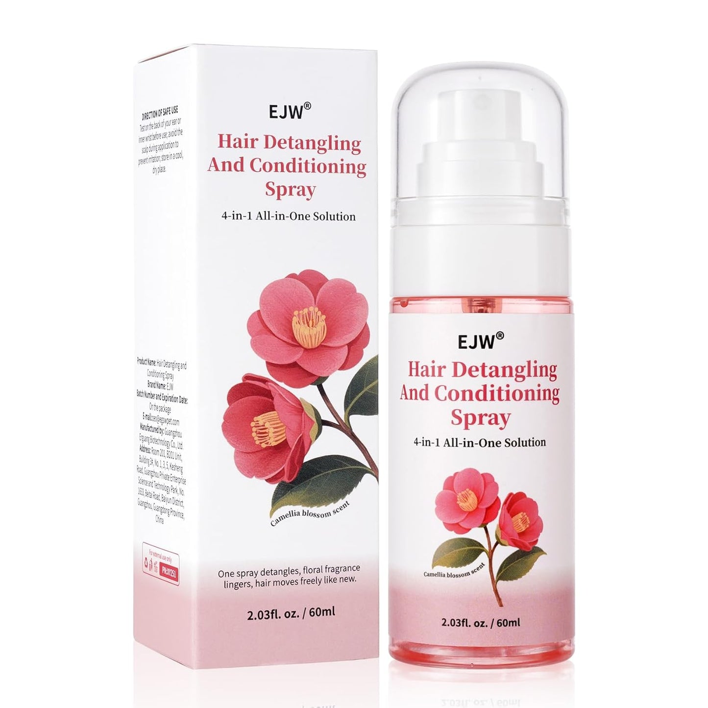 EJW Hair Detangler Spray – Leave-In Conditioning for Tangle-Free Hair – Instantly Detangles Knots, Smooths & Moisture, Prevents Breakage & Frizz – 2.03 fl oz