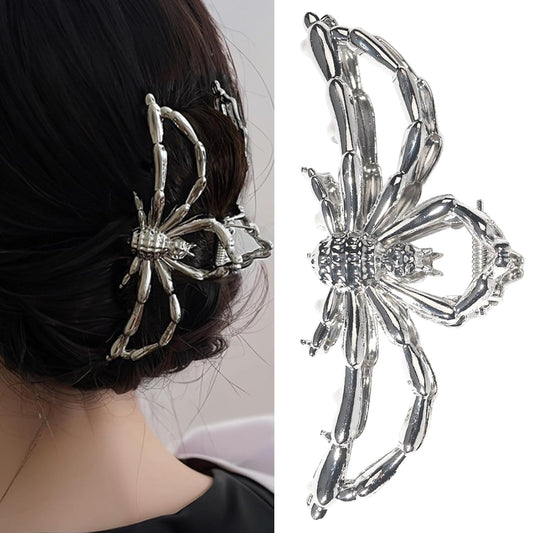 Halloween Spider Hair Claw Clips-Metal Silver Alloy Hair Clips Nonslip Terror Spider Strong Hold Hair Jaw Clips Punk Gothic Catch Clips for Women Thick or Thin Hairs Hair Accessories-Spider Style 1