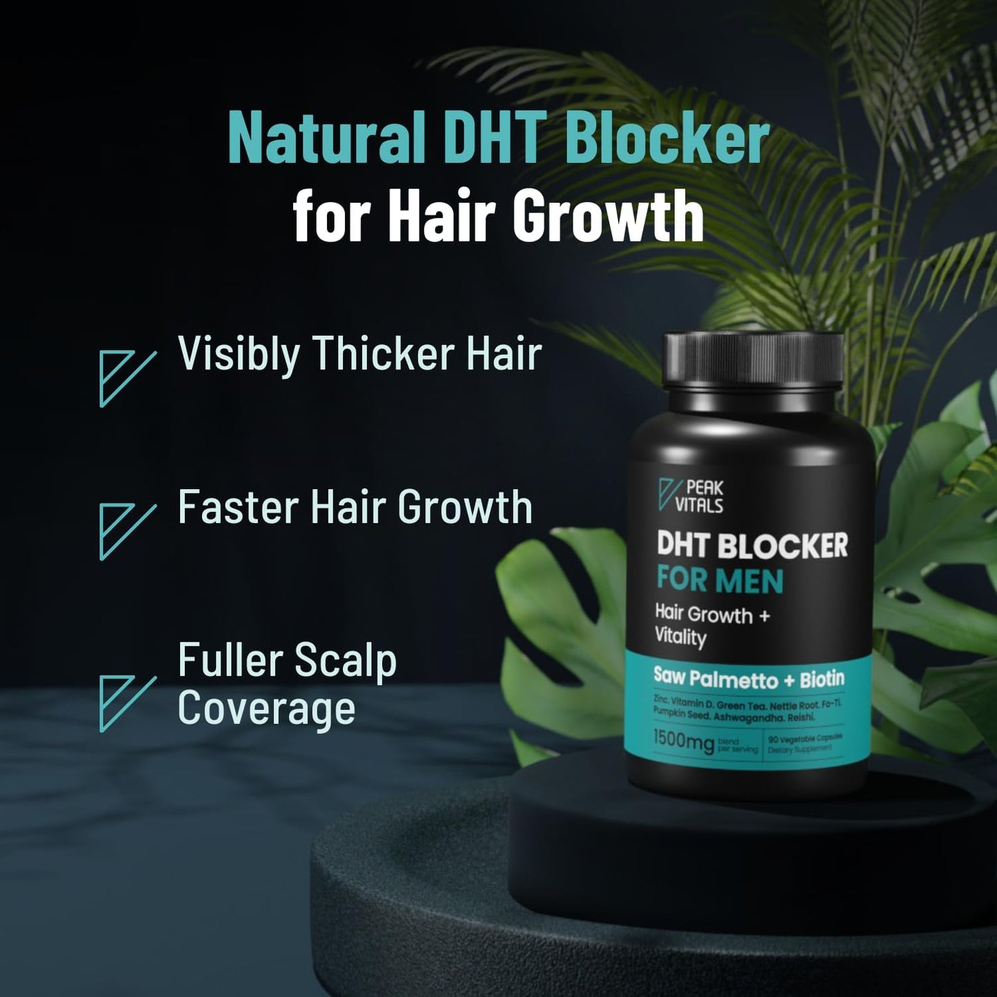 DHT Blocker for Men | Ultra Potent Hair Growth Formula | Saw Palmetto, Biotin, Pumpkin Seed, Herbal Extracts | Natural Hair Loss Supplements | Hair Regrowth Vitamins | Made in The USA | 90 Capsules