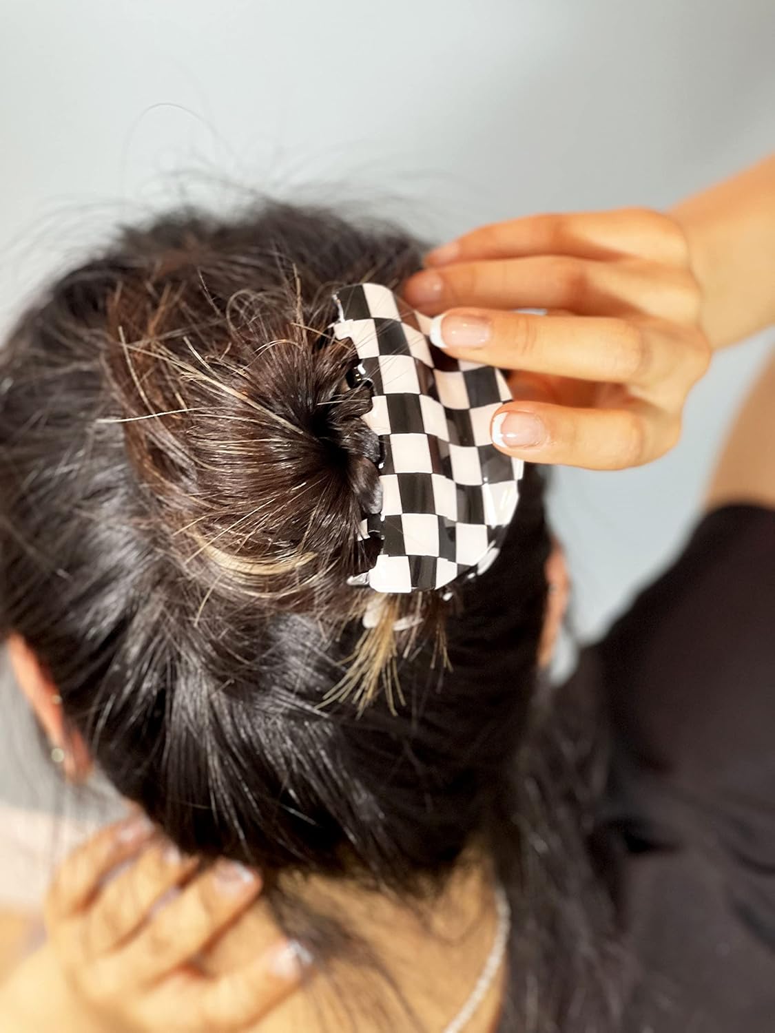 Two Oh One Checkered Hair Clip Claw Acrylic Strong Hold Women's Accessory for all Hair Type, Black