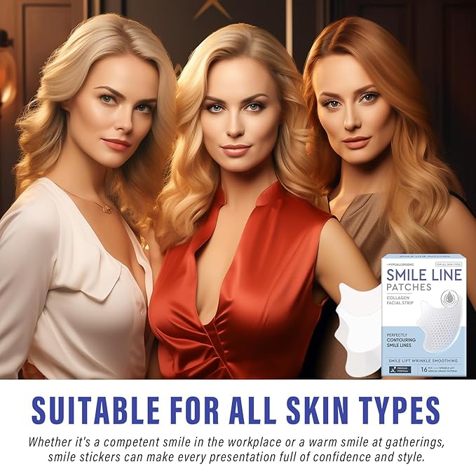 Smile Line Patches, 16PCS Anti Wrinkle Patches, the Smile Lines Treatment for Fine Wrinkles between Eyes and Face