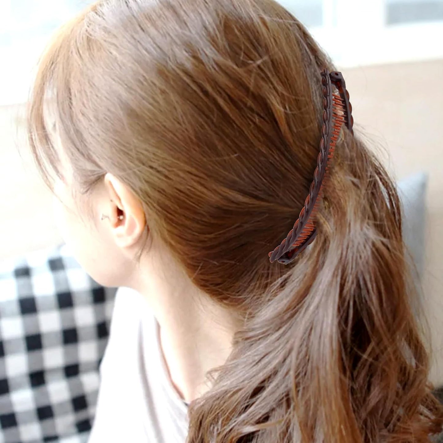 3pcs Banana Hair Clips for Women, Non-Slip Hair Claws with Double Combs, Vintage Hairpin Thick Long Curly Hair Styling Accessories for Daily, Party - Black, Brown (Smooth and Wavy Edge)