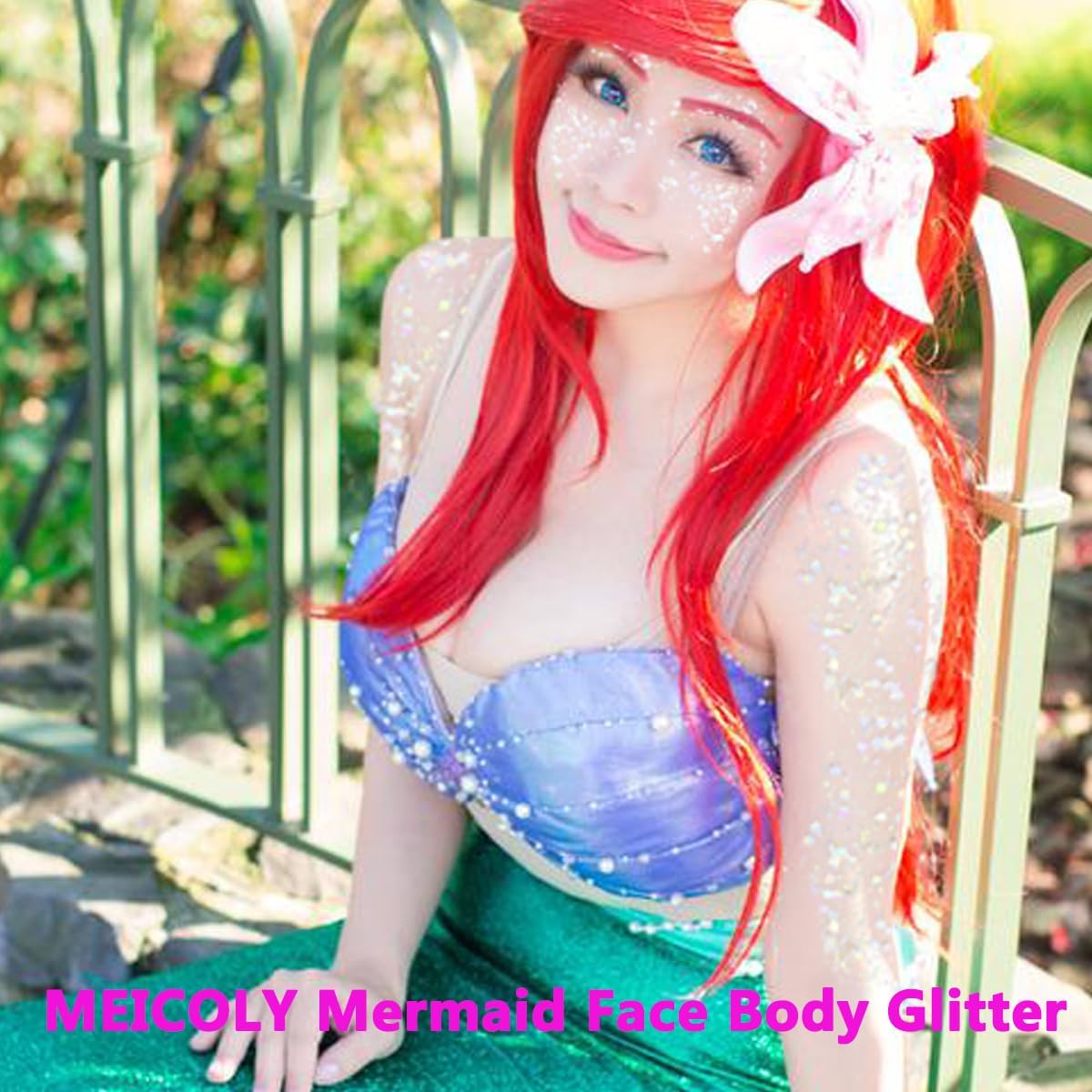 MEICOLY Purple and Clear White Face Body Glitter Set,Mermaid Face Glitter Gel,Singer Concerts Festival Rave Accessories,Sparkling Sequins Glitter Face Paint for Women and Kids,Chunky Glitter Makeup