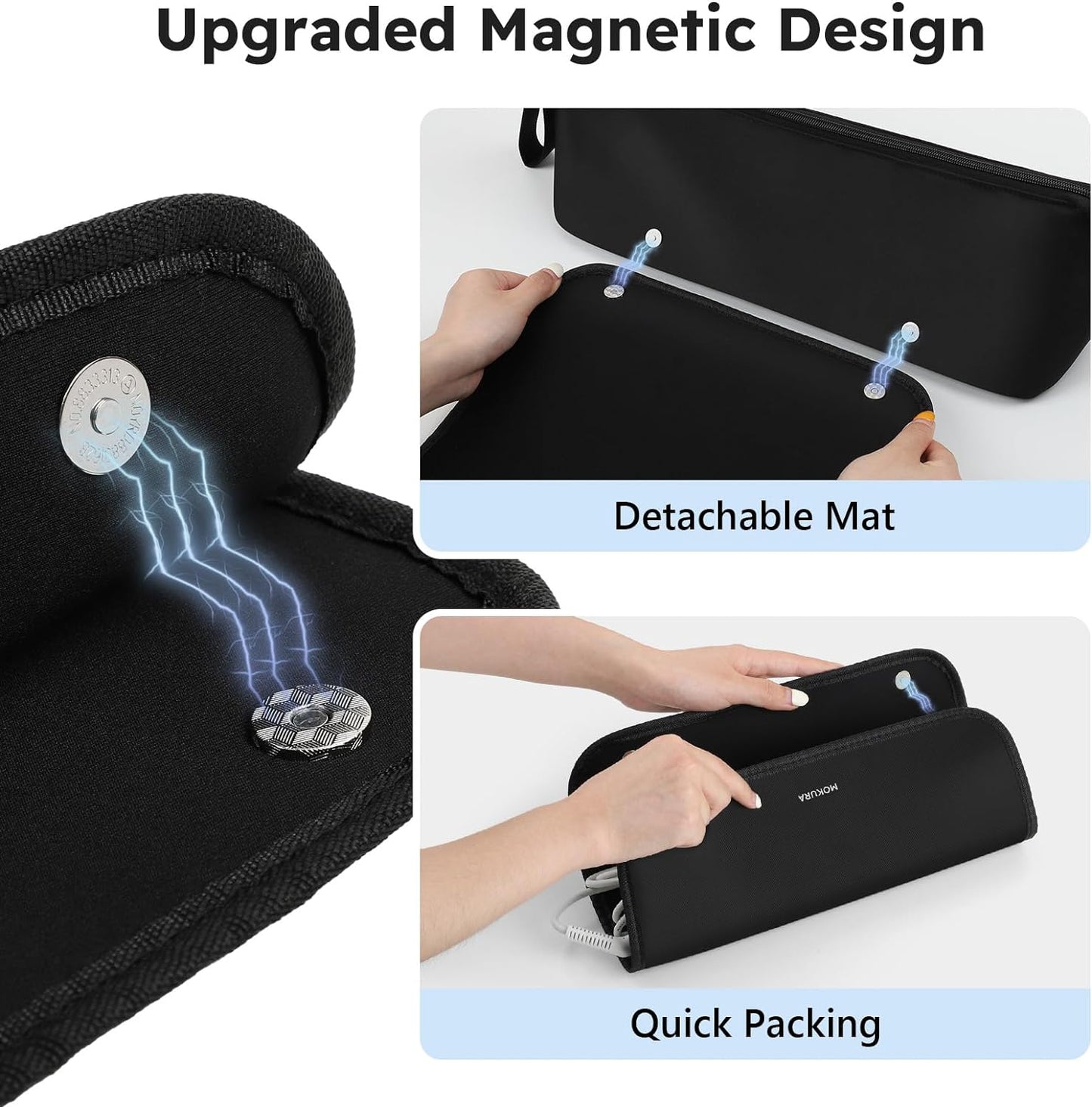 MOKURA Hot Hair Tools Travel Bag with Heat Resistant Mat Removable, Hair Accessories Organizer Case, Women Travel Essentials, Storage Pouch for Curling Iron Straightener Flat Iron Hair Dryer, Black
