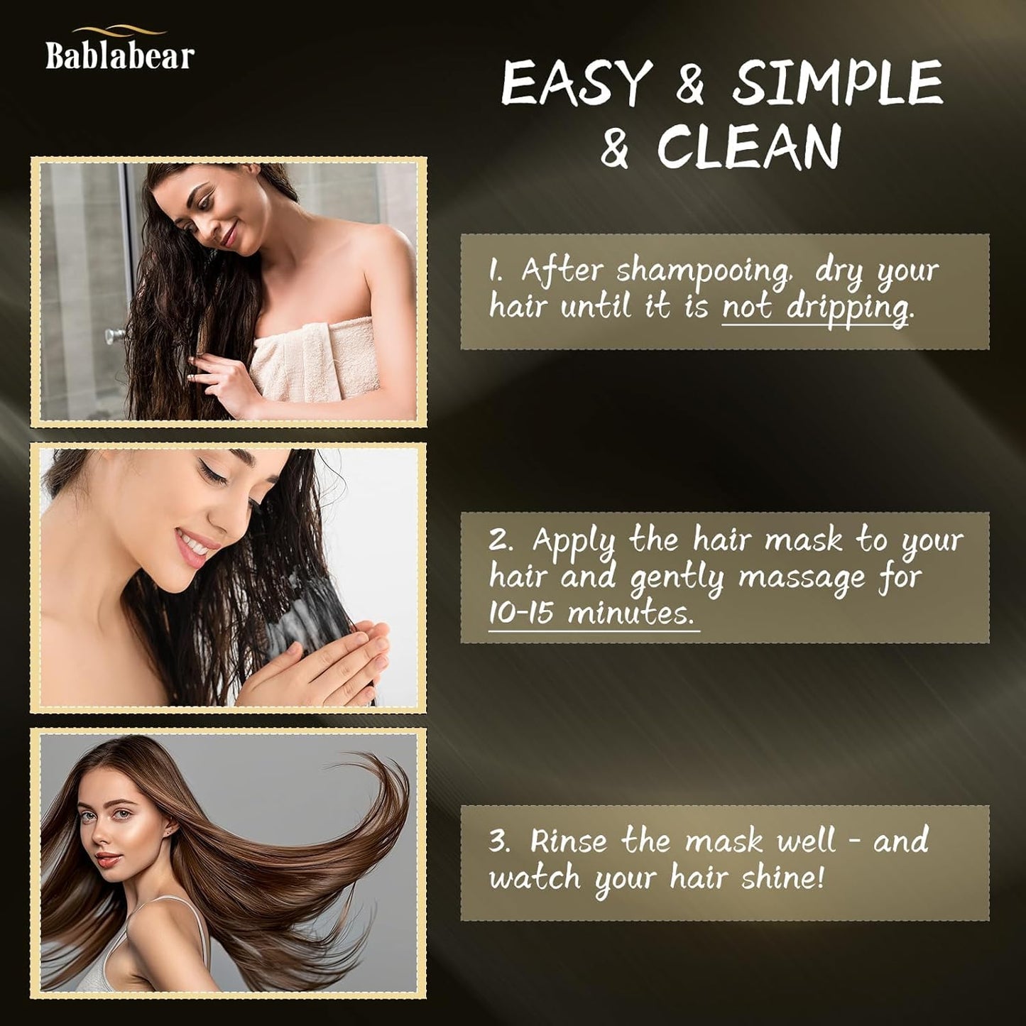 Bablabear Hair Mask for Damaged Hair,Hair Treatment for Color Treated Hair Deep Conditioner,Mascarilla Para El Cabello for Dry/Frizzy Hair.Moisturizer and Adds Shine.Hair Care for Curly Hair.500ml