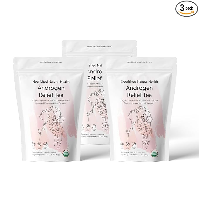 Nourished Androgen Relief Spearmint Tea - Organic Herbal Spearmint Tea for Clear Skin and Reduced Unwanted Facial Hair Growth - 180 Servings