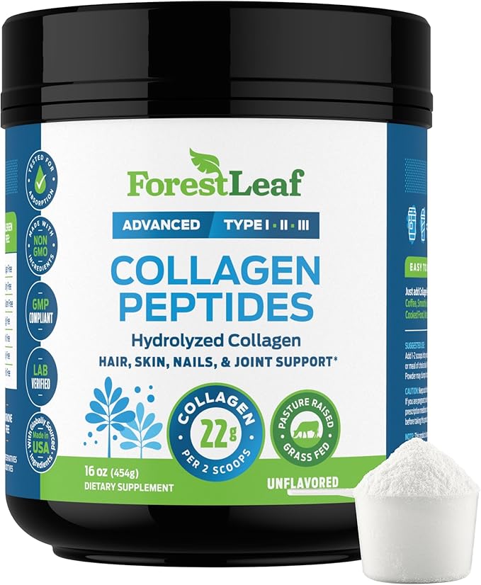 Collagen Peptides Powder Unflavored - Hydrolyzed Collagen Protein Powder Type 1, 2 & 3 - Grass Fed Keto Collagen Powder for Women & Men - Vital Hair, Skin, Nails, Joints, Recovery, 11g Per Serving
