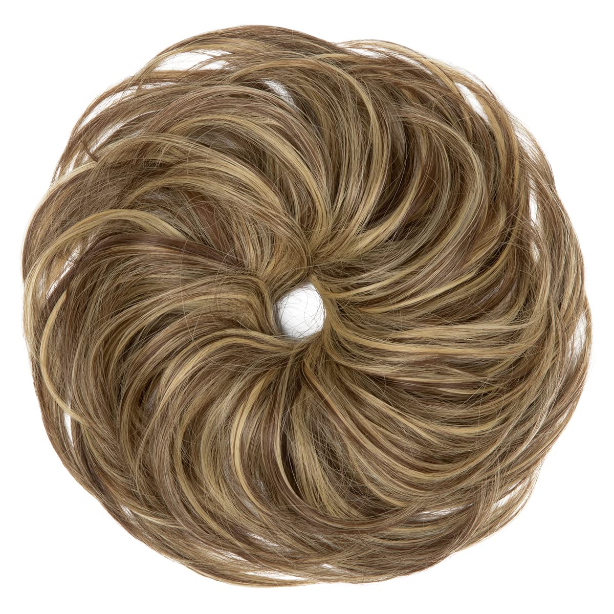 CJL HAIR Large Messy Bun Hair Piece Wavy Curly Scrunchies Synthetic Chignon Ponytail Hair Extensions Thick Updo Hairpieces for Women Brunette/Butter Blonde