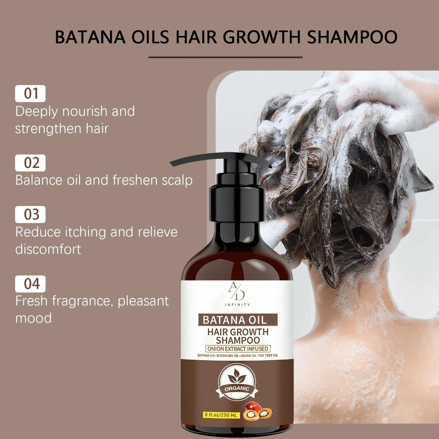 Batana Oil Hair Growth Shampoo – Onion Extract Infused, Organic Natural Formula with Rosemary & Argan Oil – Reduces Hair Loss, Strengthens Roots & Adds Shine for All Hair Types