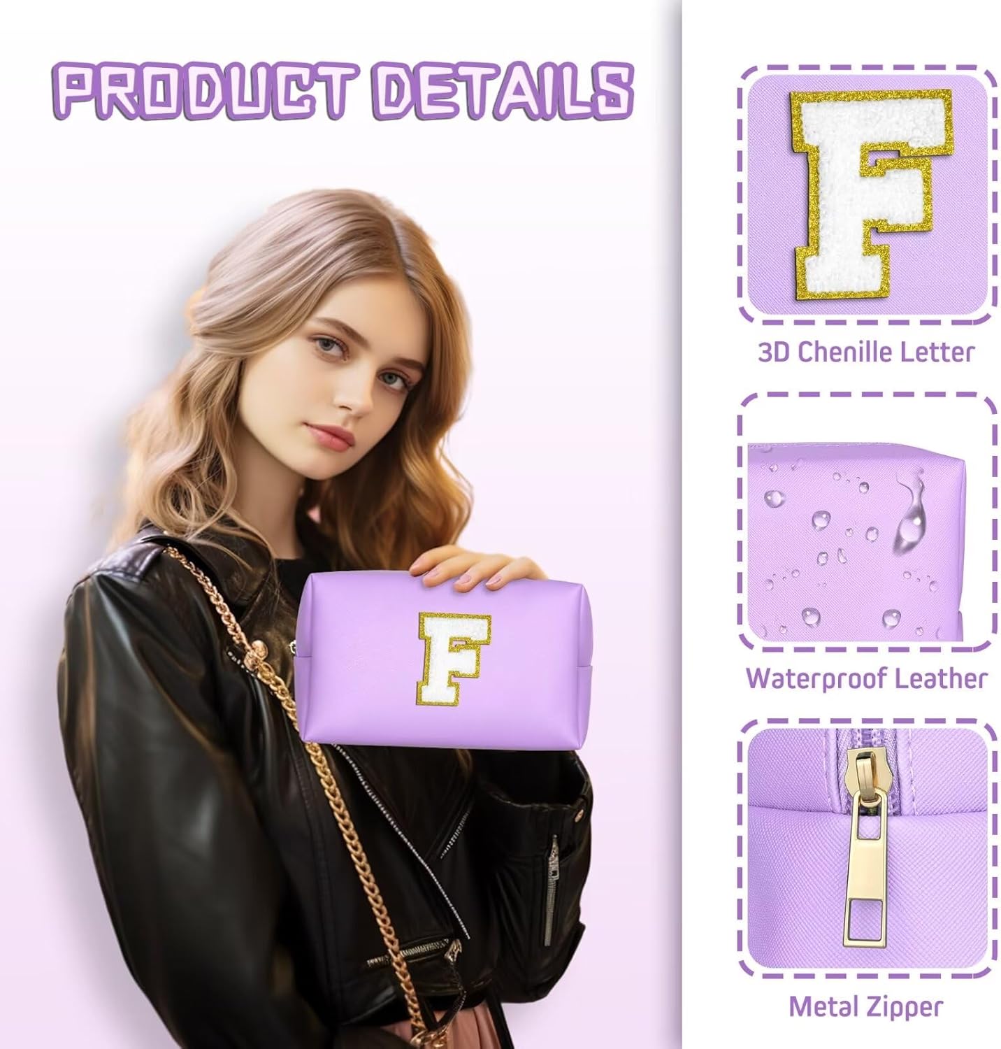 TOPEAST Monogrammed Gifts for Women, Preppy Makeup Bag Small Cosmetic Bag Travel Toiletry Bag, Personalized Birthday Gift for Girl, Wedding Bridal Shower Gifts for Bridesmaids (Purple M)