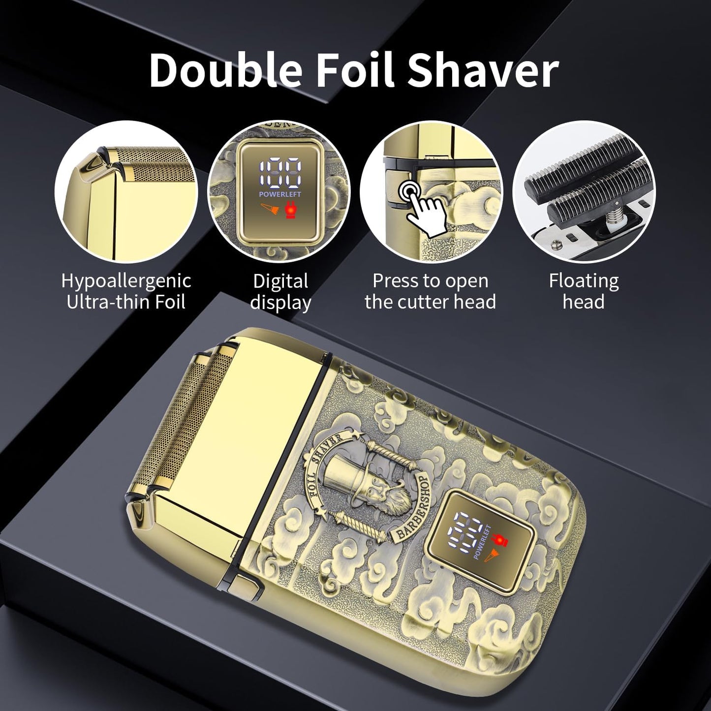 HIENA PRO Professional Hair Clipper Set for Men, Rechargeable Cordless Clippers and Trimmers Set, Electric Foil Shavers and Beard Trimmers, Hair Cutting Tools with LED Display, Gifts for Men