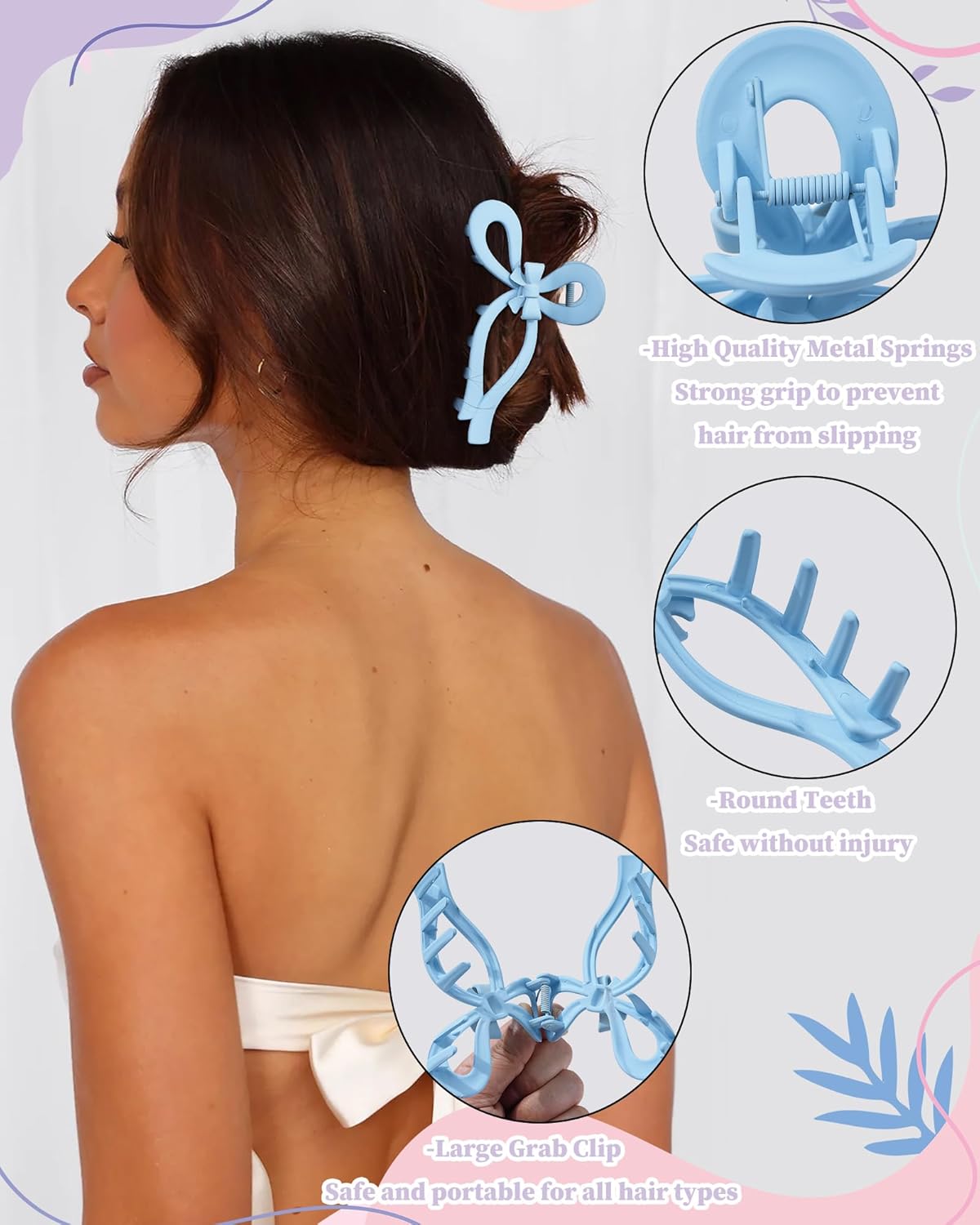 4 PCS Bow Hair Clips Bow Claw Clip for Women Nonslip Large Hair Claw Clips for Thin and Thick Hair Strong Hold Hair Bows (Orange+Blue+Purple+Green)