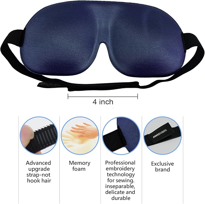 Sleep Mask Invisible Alar Deep Orbit 3D Eye Mask Ultra Lightweight & Comfortable Sleeping Mask for Travel, Nap, Shift Works,XL Deep Blue
