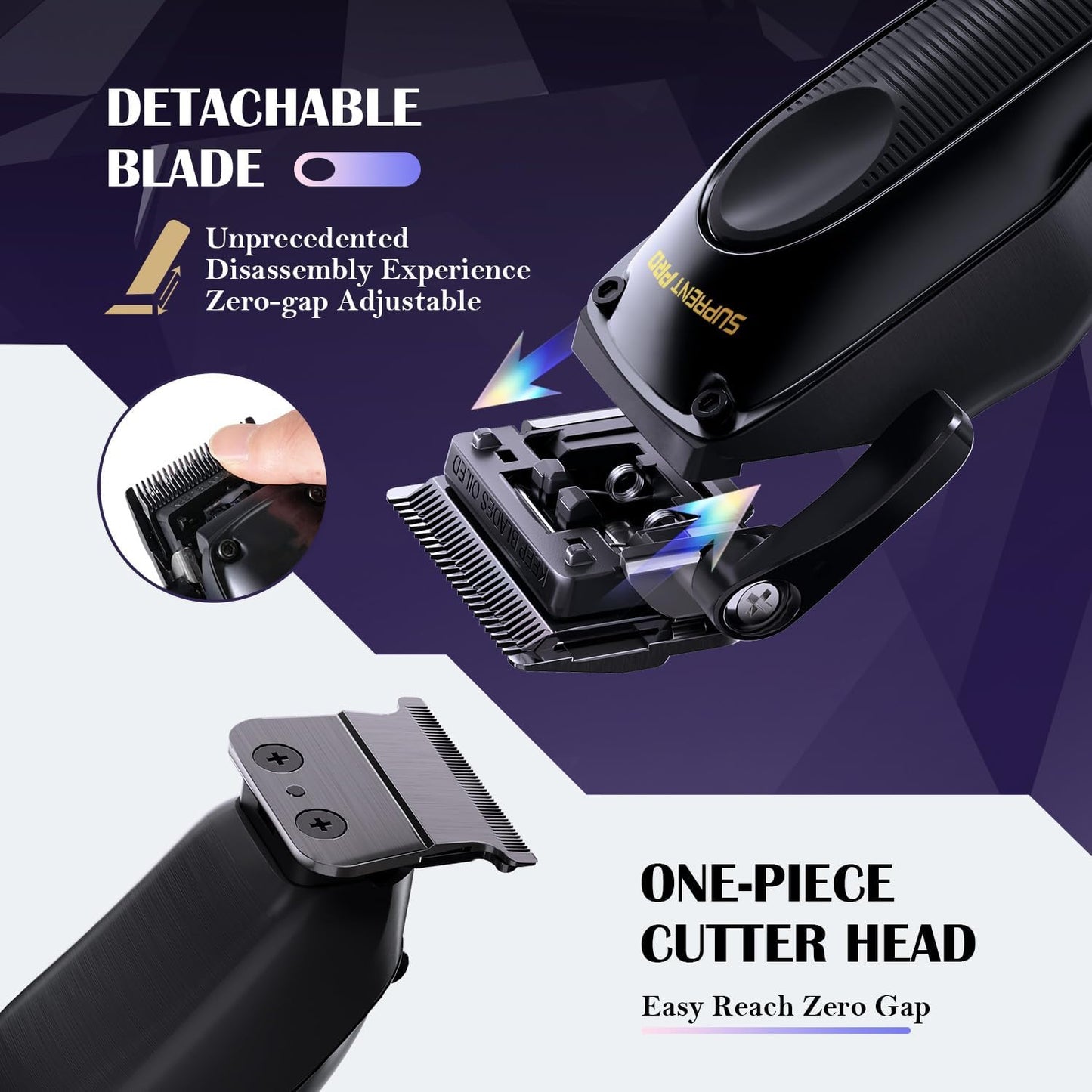 SUPRENT PRO Professional Hair Clippers for Men - High Torque Brushless Motor & Detachable Blade - Cordless Hair Trimmer Set for Barbers with Charging Stand - Premium Gift Hair Clipper Kit