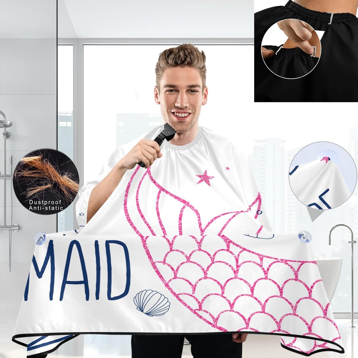 visesunny Barber Cape Mermaid Tail Polyester Hair Cutting Salon Cape Apron Anti-Static Haircut Water-Resistant Shaving Cloth Beard Shaving Bib Hairdressing Cape