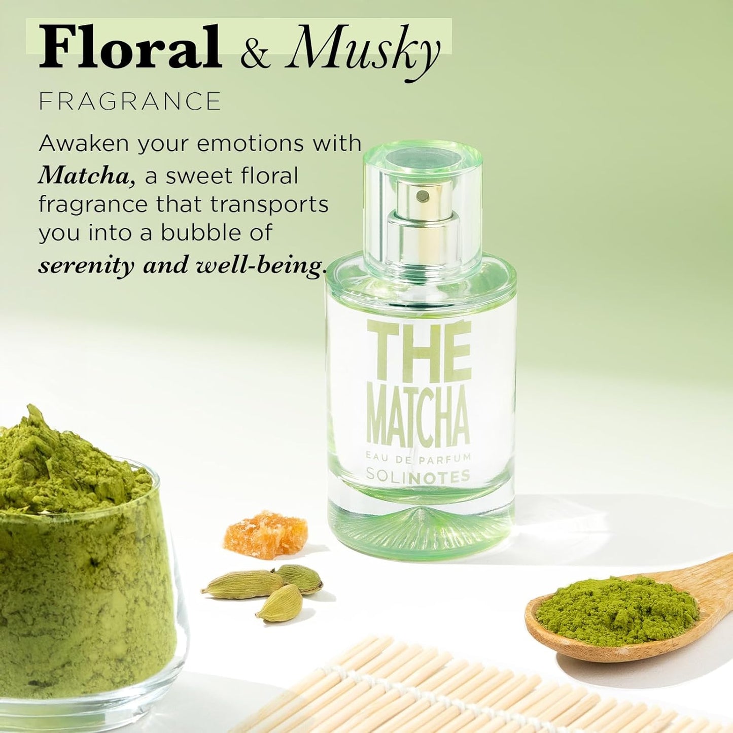 Solinotes Matcha Tea Perfume for Women, 1.7 Fl Oz/ 50 ML Eau De Parfum, Delicate Floral and Soothing Scent with Premium Ingredients - Clean Perfume, Cruelty Free, Vegan, Made in France