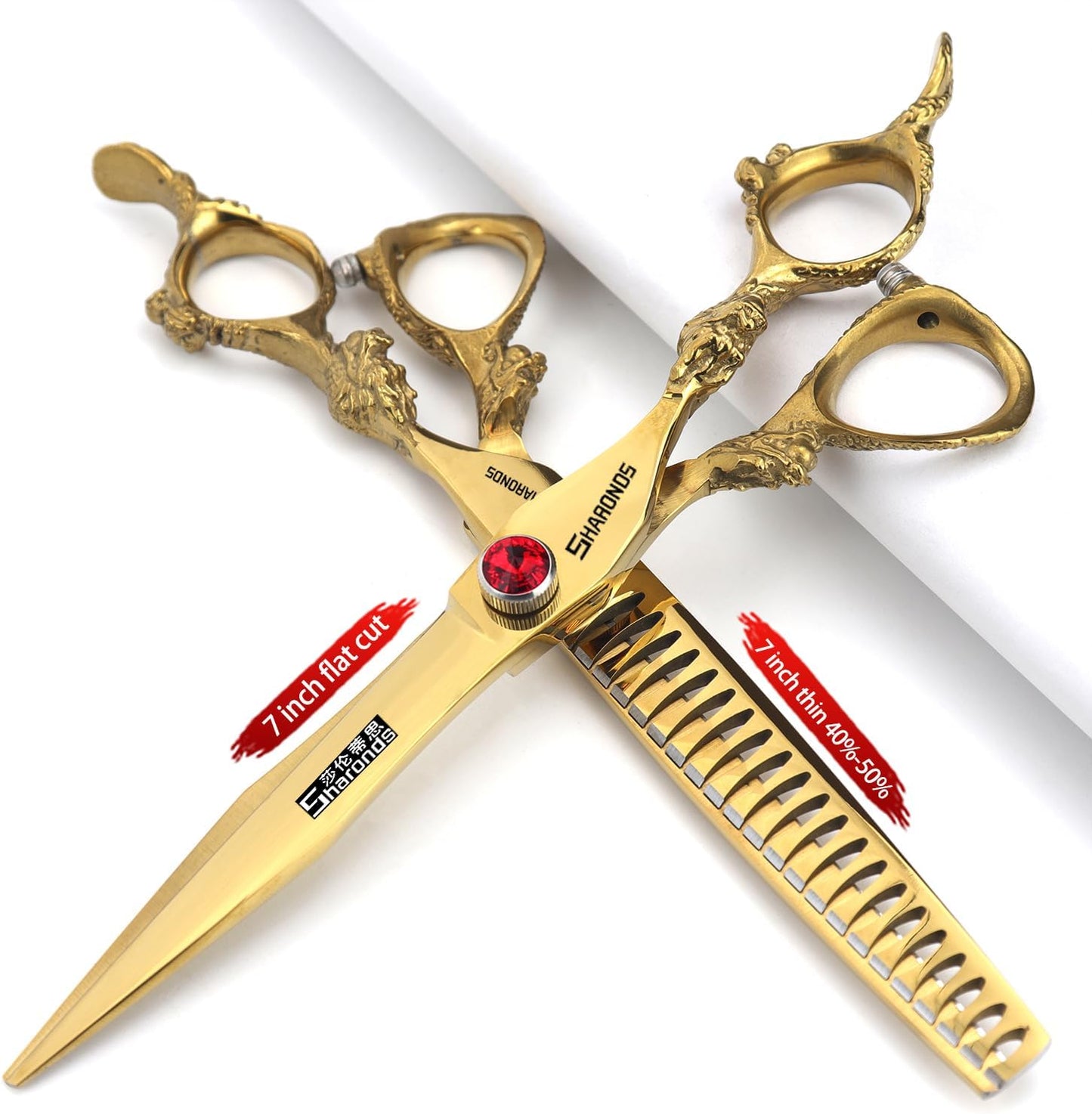 Hair Scissors 6/7/8/9-inch 440C High Hardness For Hairdressers Haircuts Cuttinging Scissors Professional Haircut (7 inch-2pc-A)