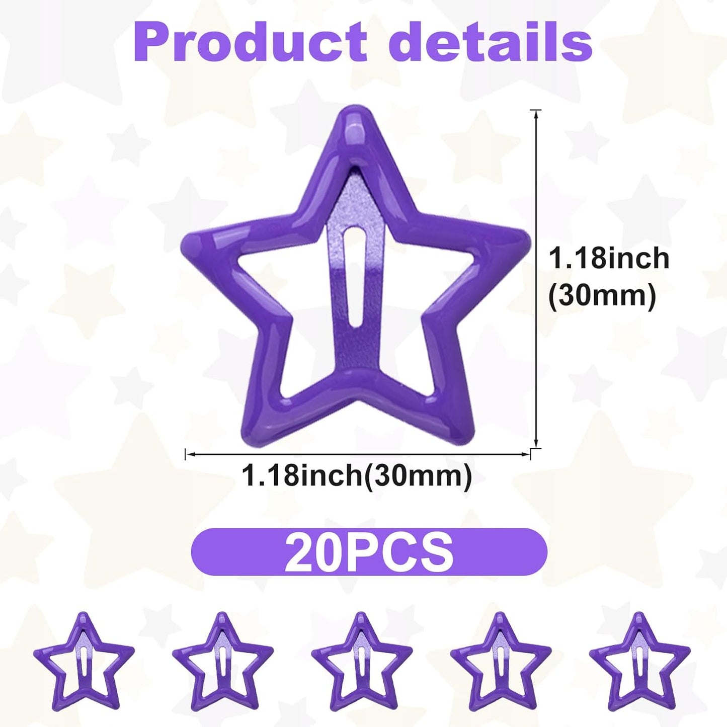 Joez Wonderful 20 Pcs Star Hair Clips, 1.18"/3cm Metal Snap Hair Clips, Cute Star Clips Hair Barrettes, Non-Slip Fashion Hair Accessories for Women (Purple)